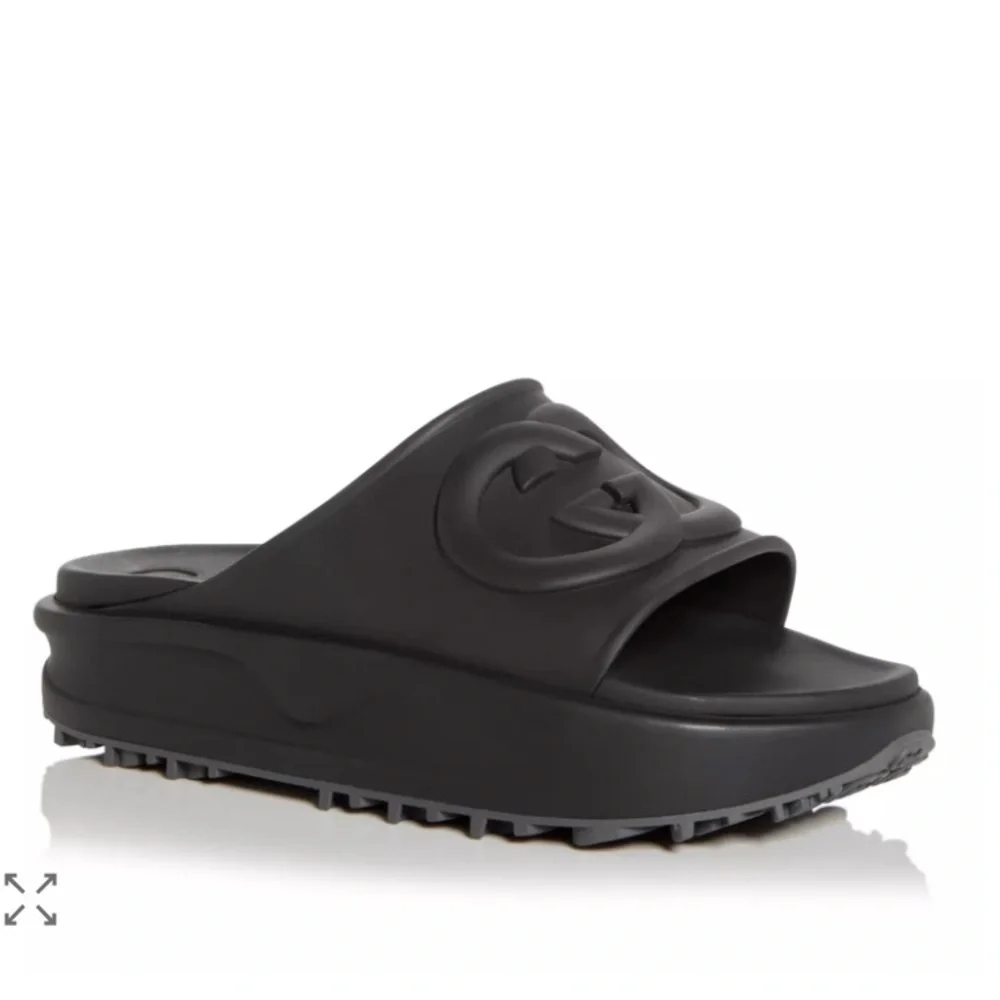 Gucci Interlocking G Logo Black Platform Slides